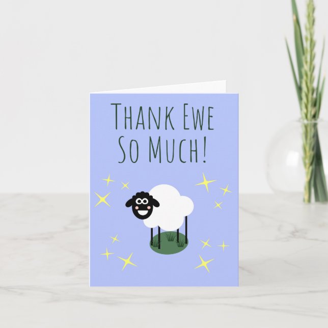 Cartão Thank Ewe So Much! - Sheep Pun Thank you card  (Frente)