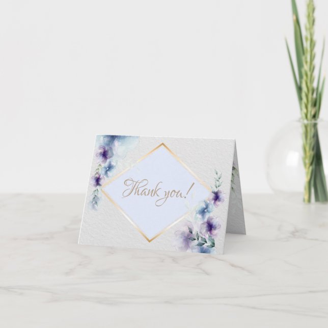 Cartão Thank You Card | Watercolor Blue Violet Floral (Frente)