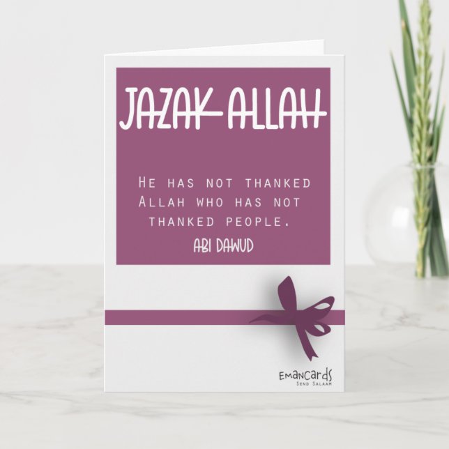 Cartão Thank You - JazakAllah with Hadith (Frente)