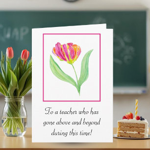 Cartão Thank You Teacher Watercolor Parrot Tulips