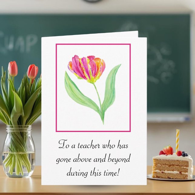Cartão Thank You Teacher Watercolor Parrot Tulips (Criador carregado)