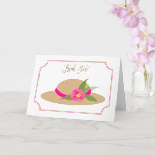 Cartão Thank You, Vintage Hat With Pink Flower and Ribbon