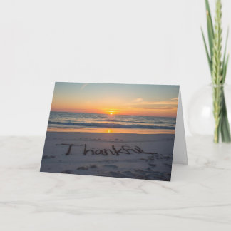 Cartão 🌅 Thankful at Sunset – Beach Thanksgiving Card