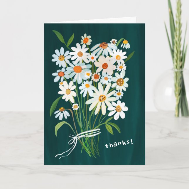 Cartão THANKS Daisy Bouquet Handpainted Gouache  (Frente)