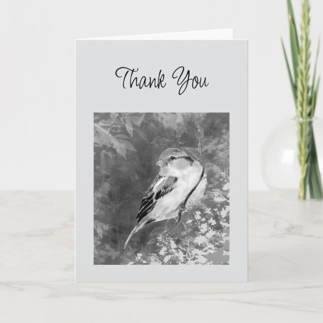 Cartão Thanks Watercolor Sparrow Bird in Forest (Frente)