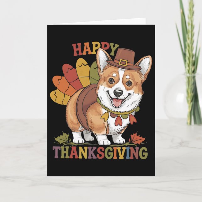 Cartão Thanksgiving Corgi Dog Turkey  (Frente)