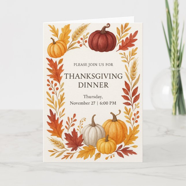 Cartão Thanksgiving Dinner Invitation Watercolor Pumpkins (Frente)