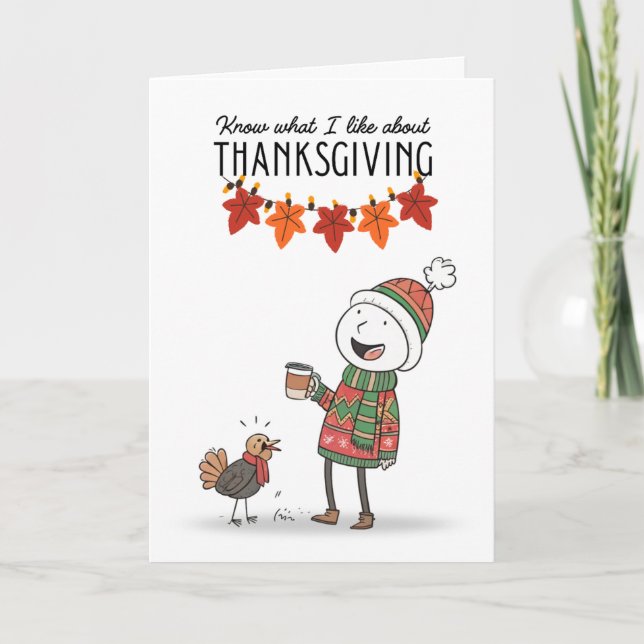 Cartão Thanksgiving Doodle Card with Coffee & Turkey (Frente)