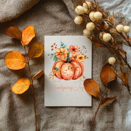 Cartão Thanksgiving Joy Floral Pumpkin Card
