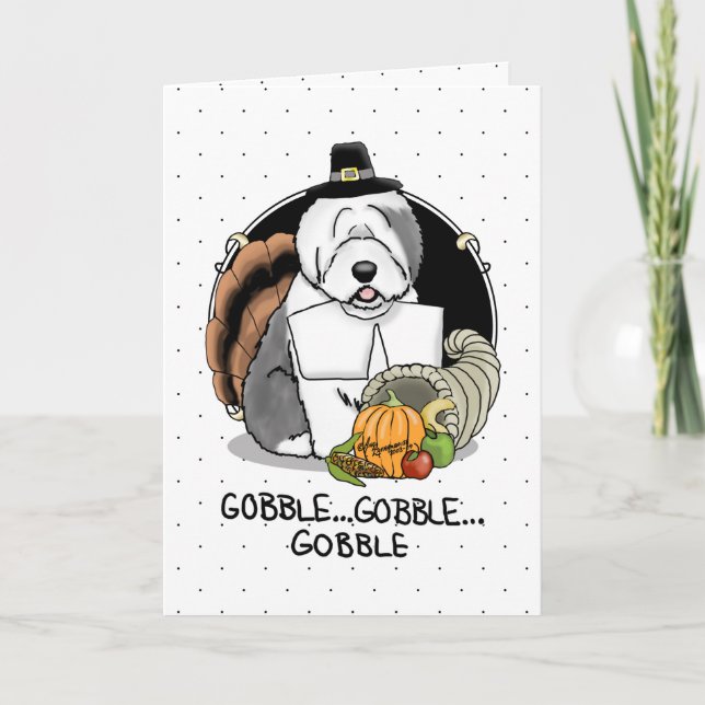 Cartão Thanksgiving Old English Sheepdog (Gray 1) Fun (Frente)