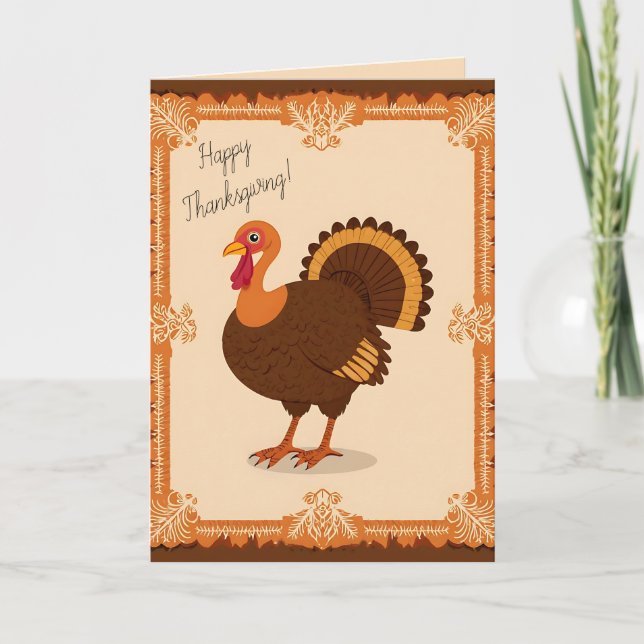 Cartão Thanksgiving Turkey Border (Frente)