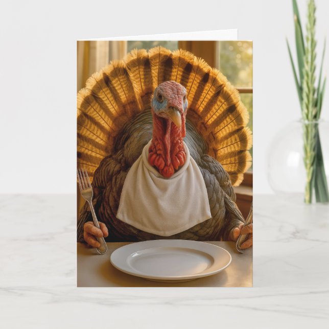 Cartão Thanksgiving Turkey With Knife and Fork (Frente)