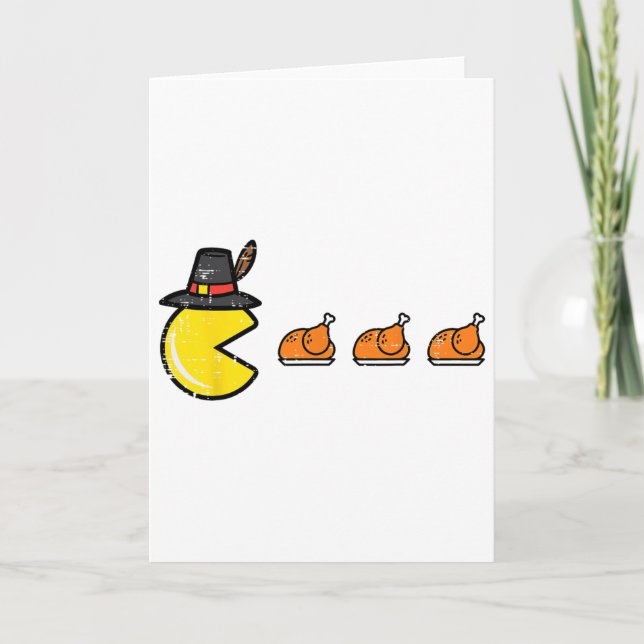 Cartão Thanksgiving Video Game Eating Turkey Gamer Men Wo (Frente)