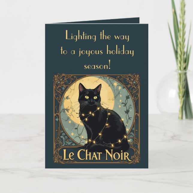 Cartão The Black Cat Fairy Lights On Festive Nights (Frente)