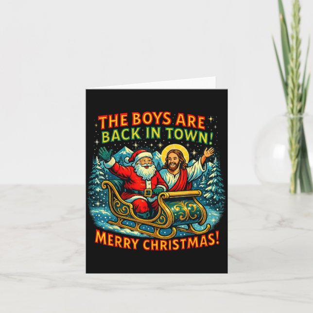 Cartão The Boys Are Back In Town Merry Christmas Design  (Frente)