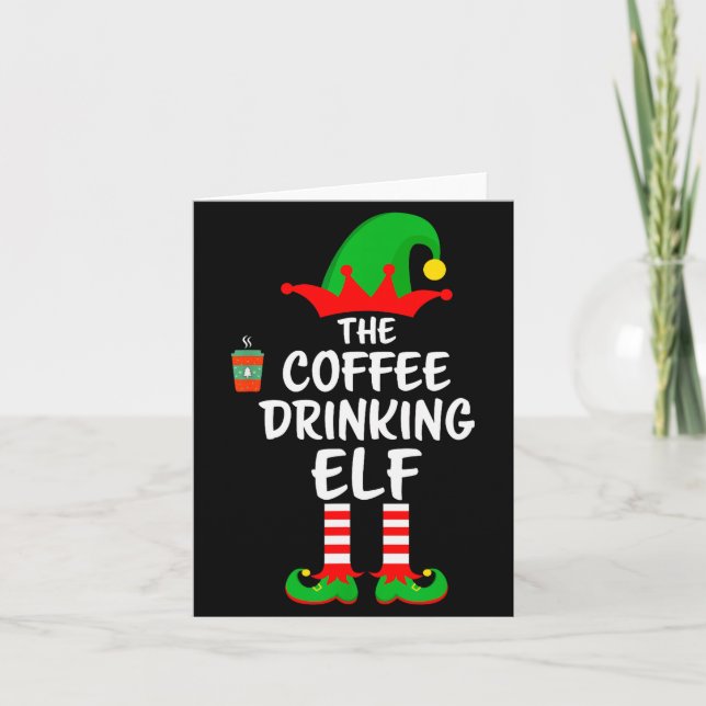 Cartão The Coffee Drinking Elf Matching Family Christmas  (Frente)