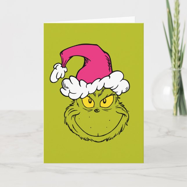 Cartão The Grinch in Pink Santa Hat (Frente)