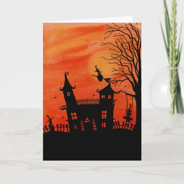 Cartão The Haunted Witches House Halloween Card (Frente)
