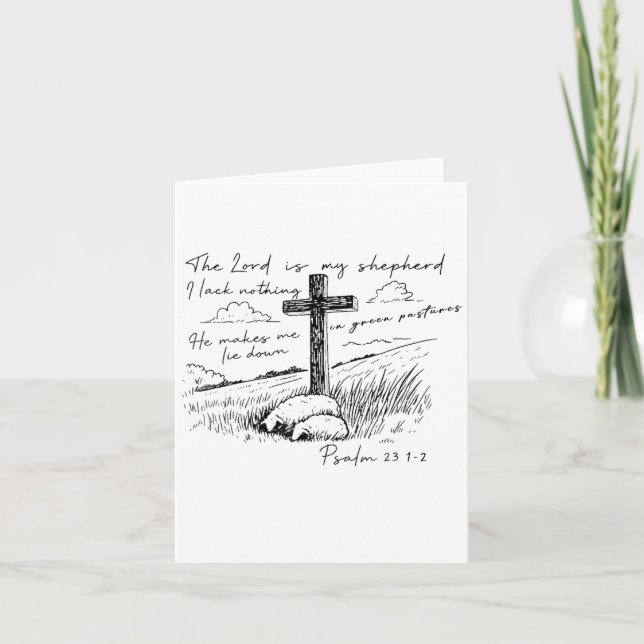 Cartão The Lord Is My Shepherd Psalm 23 Cross Meadow  (Frente)