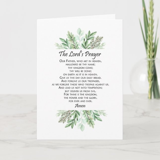 Cartão The Lord's Prayer with Greenery ~ Matthew 6:9-13 (Frente)
