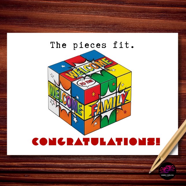 Cartão The Pieces Fit Welcome to the Family Congrats (The pieces fit. Welcome to the family—congratulations on finding your perfect match!)