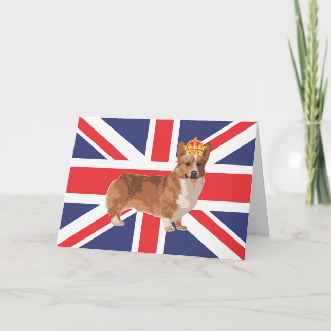 Cartão The Queen's Corgi with Crown and Union Jack (Frente)