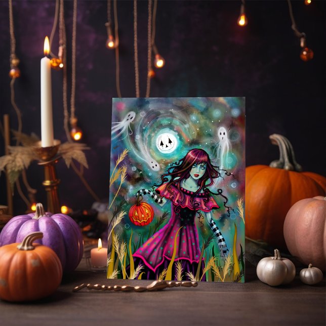 Cartão The Smiling Moon Gothic Fantasy Halloween Art (Criador carregado)