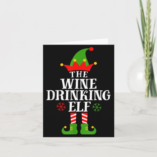 Cartão The Wine Drinking Elf Funny Matching Family Christ (Frente)