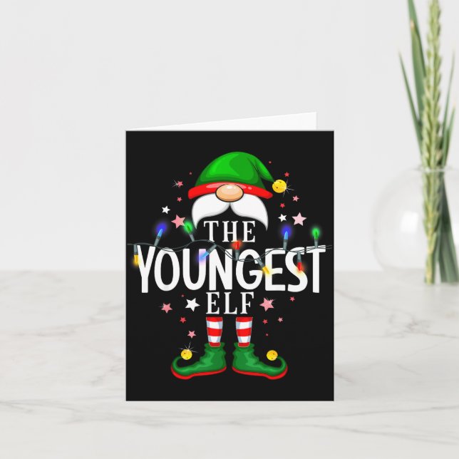 Cartão The Youngest Elf Christmas Family Pajama Party  (Frente)