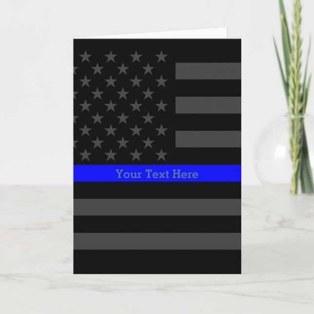 Cartão Theme Thin Blue Line Personalized Black US Flag (Frente)