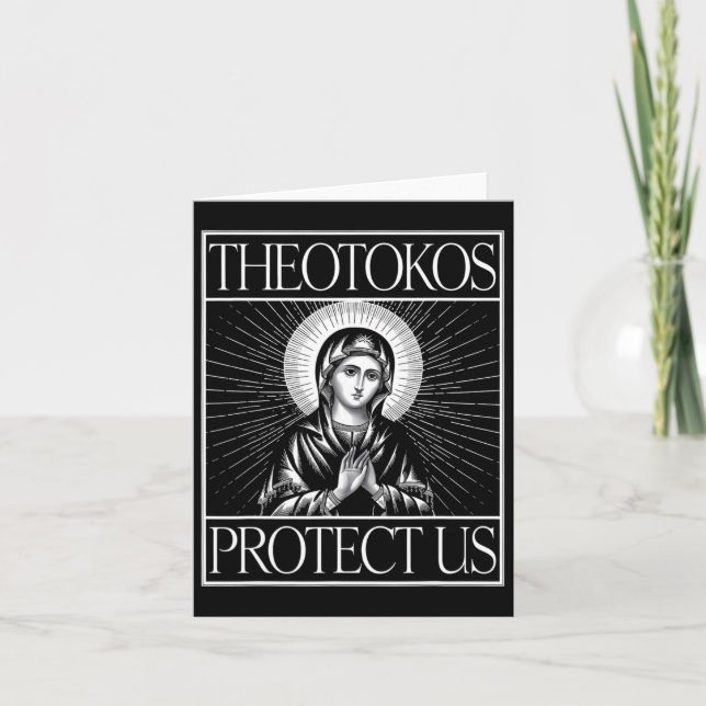 Cartão Theotokos nos protege cristão ortodoxo Santa Maria (Frente)