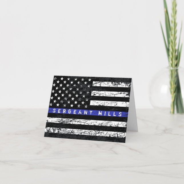 Cartão Thin Blue Line Distressed customizable greeting (Frente)