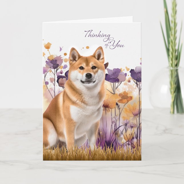 Cartão Thinking of You Akita Dog Flowers (Frente)