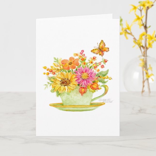 Cartão Thinking of You Autumn Teacup Beautiful Day Card (Flor Amarela)