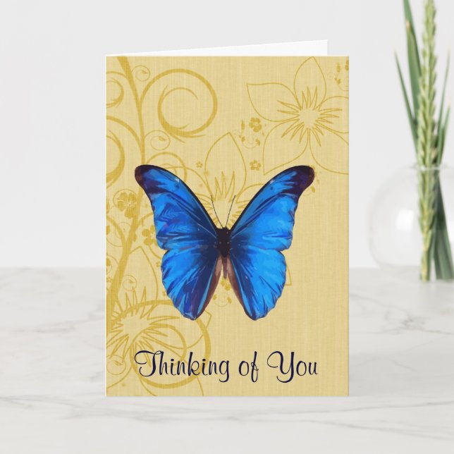 Cartão Thinking of You Blue Butterfly Vintage art (Frente)