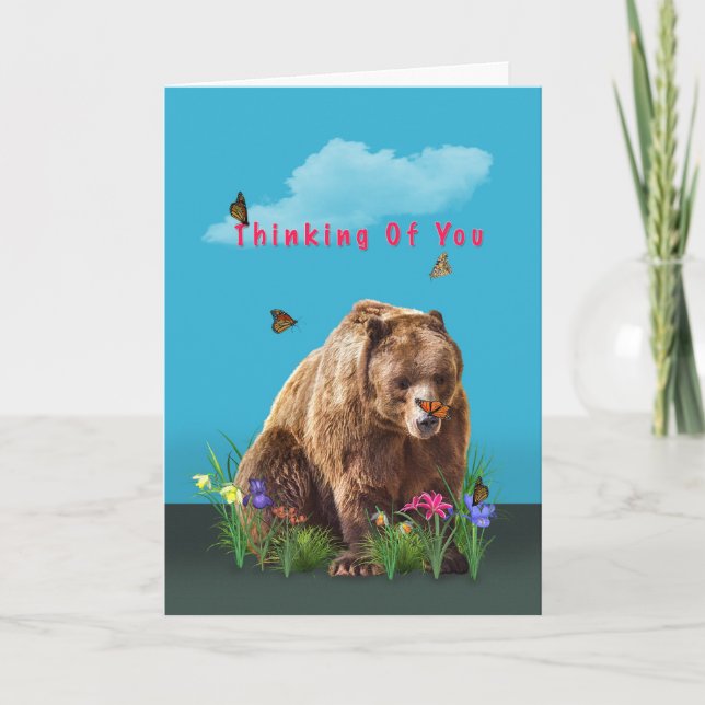 Cartão Thinking of You Card, Bear and Butterflies (Frente)