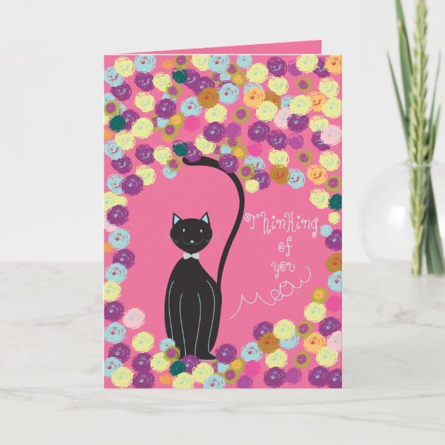 Cartão Thinking of you card black cat with yarns (Frente)
