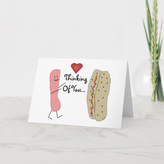 Cartão Thinking Of You Hotdog Cartoon Card (Frente)