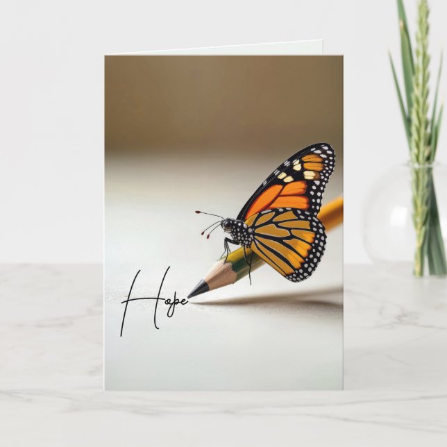 Cartão Thinking of You Monarch Butterfly On a Pencil (Frente)