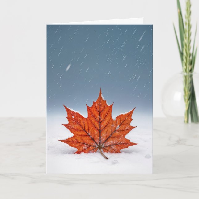 Cartão Thinking of You Orange Maple Leaf On Snow  (Frente)