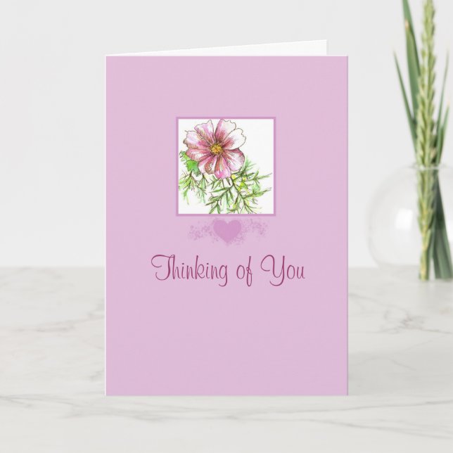 Cartão Thinking of You Pink Cosmos Flower Watercolor Art (Frente)