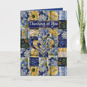 Cartão Thinking of You, Quilt Square, Yellow Blue, Prints