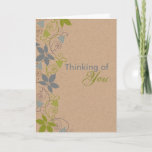 Cartão Thinking of You - Romantic Birthday Card<br><div class="desc">Delicately illustrated grapes and wines on a soft brown and tan speckled background. A perfect get well,  show concern or every day greeting card to show someone you're thinking of them. Artwork by Envisager Studio.</div>