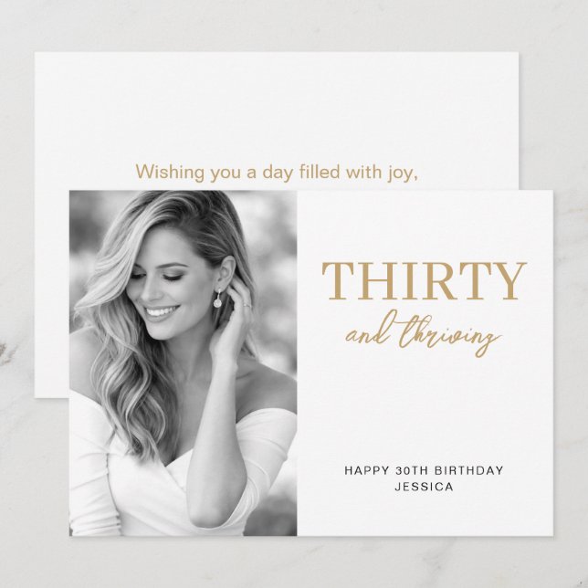 Cartão Thirty and Thriving Elegant 30th Birthday Photo (Frente/Verso)