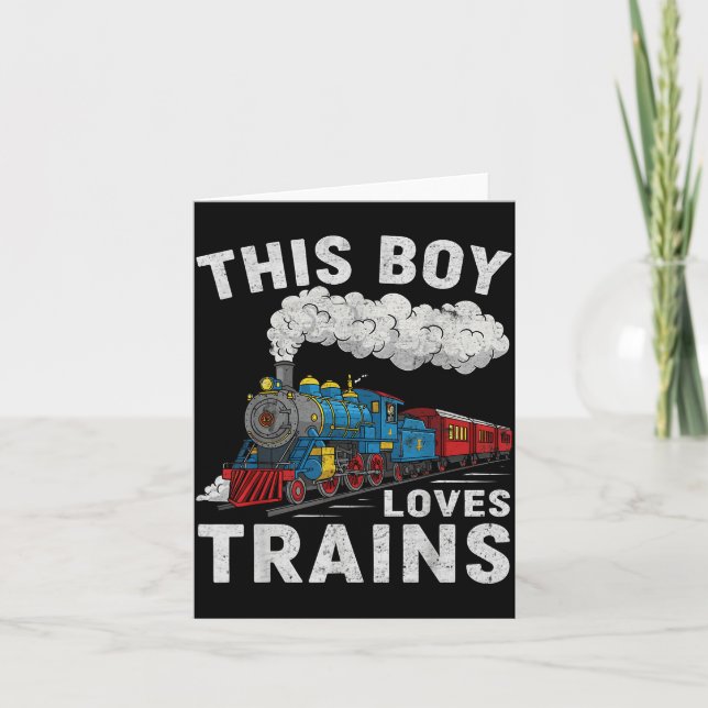 Cartão This Boy Loves Trains Railroad Train Wagon Lover K (Frente)