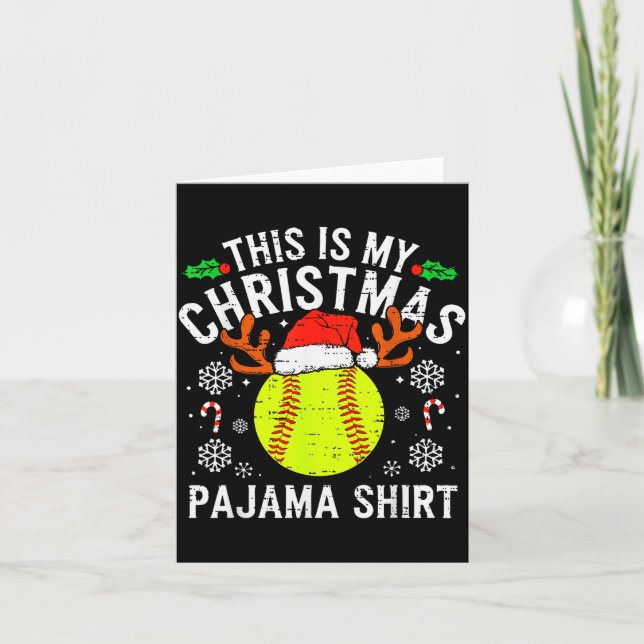 Cartão This Is My Softball Christmas Pajama Shirt Srt Men (Frente)