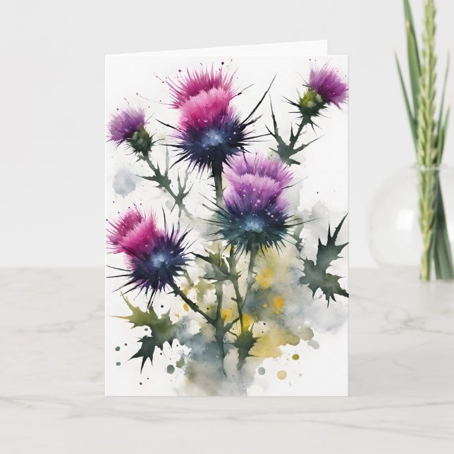 Cartão Thistle - Watercolor flowers (Frente)