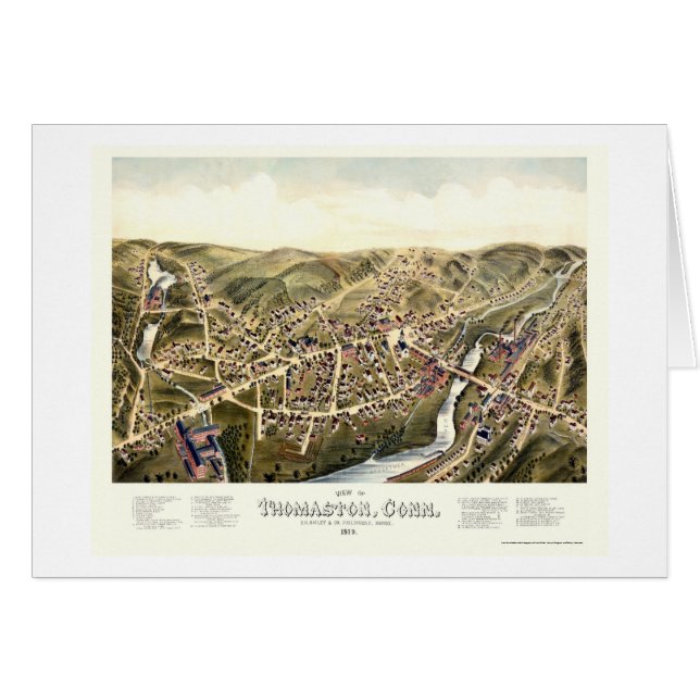 Cartão Thomaston, mapa panorâmico do CT - 1879 (Frente Horizontal)