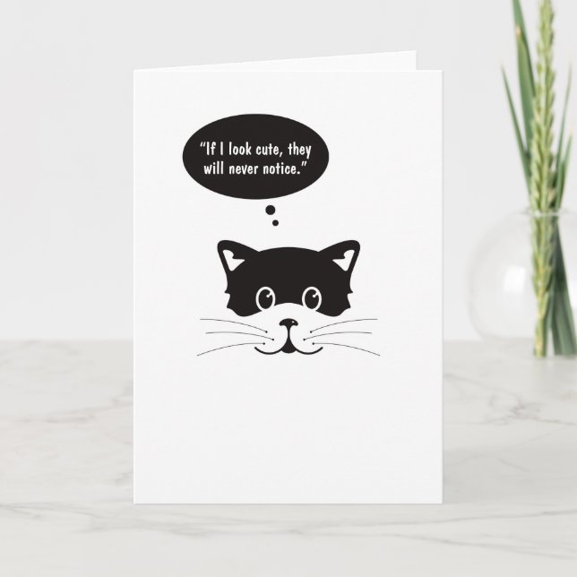 Cartão Thoughtful Cute Black Cat Greeting Card (Frente)