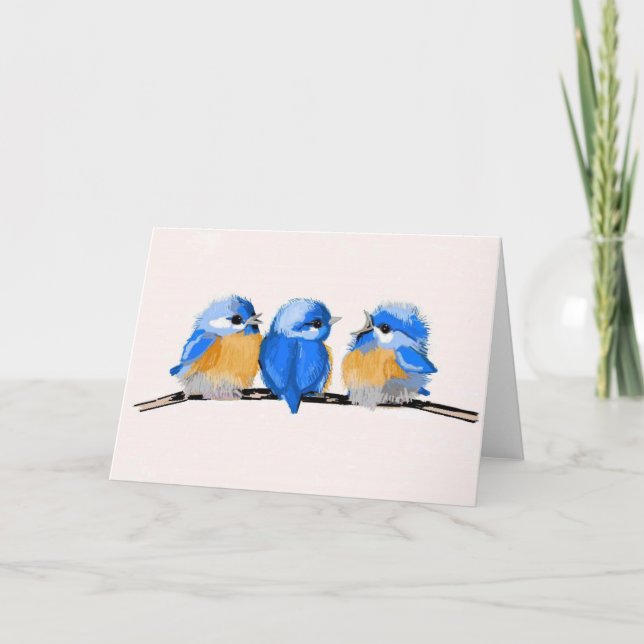 Cartão Three Adorable Baby Bluebirds Blank Note Card (Frente)